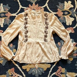 Boutique Embroidered Cream Blouse